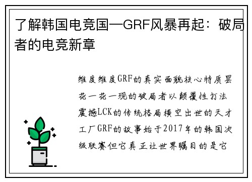 了解韩国电竞国—GRF风暴再起：破局者的电竞新章