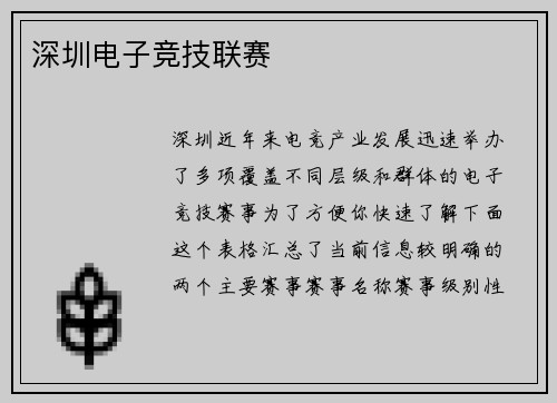 深圳电子竞技联赛
